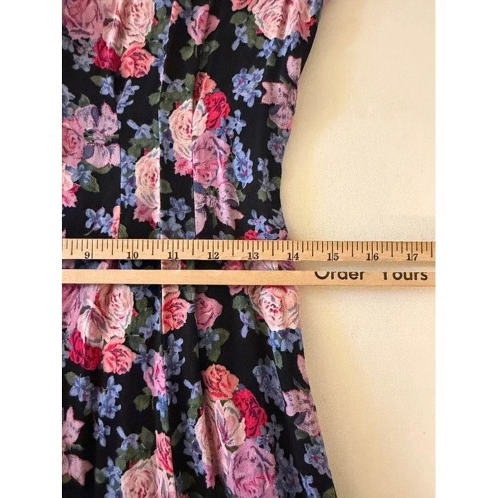 Jonathan Martin Vintage 90s Floral Button Front Maxi‎ Dress Black Pink Size 5/6